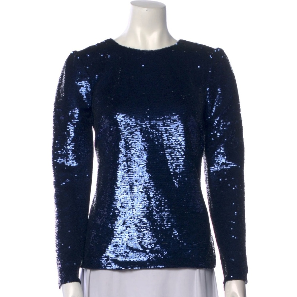 Carolina Herrera Puff Sleeve Sequin Blouse in Baltic Blue - size 6 - NWT